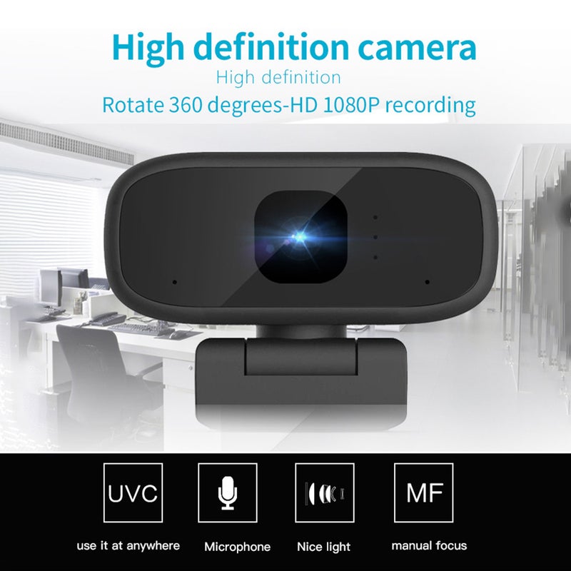 كاميرا ويب صغيرة بدقة كاملة الوضوح 1080P مزودة بمنفذ USB أسود - Image 2