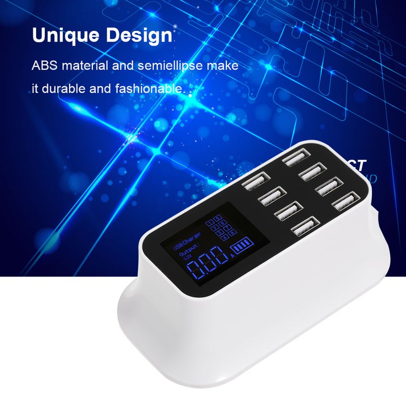 قاعدة موزع محطة شحن بعدد 8 منافذ USB أبيض/ أسود - Image 2