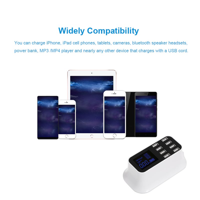 قاعدة موزع محطة شحن بعدد 8 منافذ USB أبيض/ أسود - Image 4