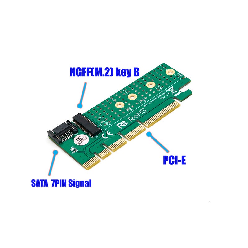 ماركة غير محددة بطاقة محول من M.2 إلى SATA PCI-E Key B SSD أخضر  - Image 2