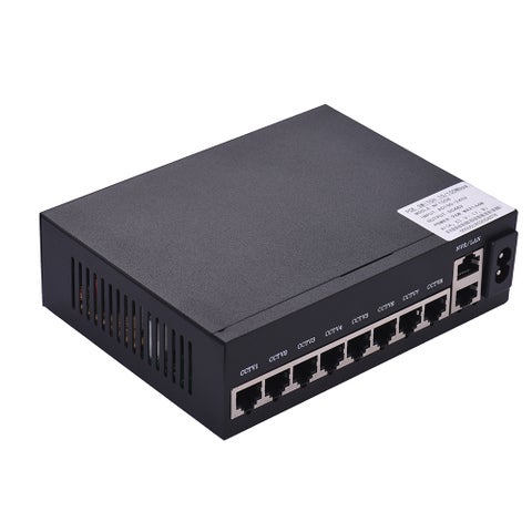 POE Switch 8 Ethernet Port 2 Uplink Ethernet Port Switch Power Adapter Black