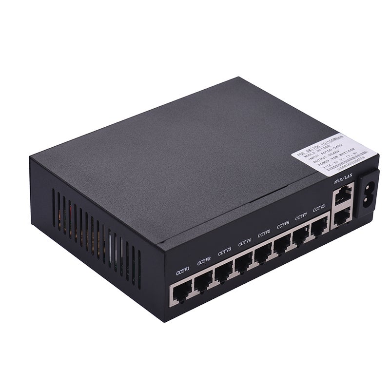 Generic POE Switch 8 Ethernet Port 2 Uplink Ethernet Port Switch Power Adapter Black  - Image 1