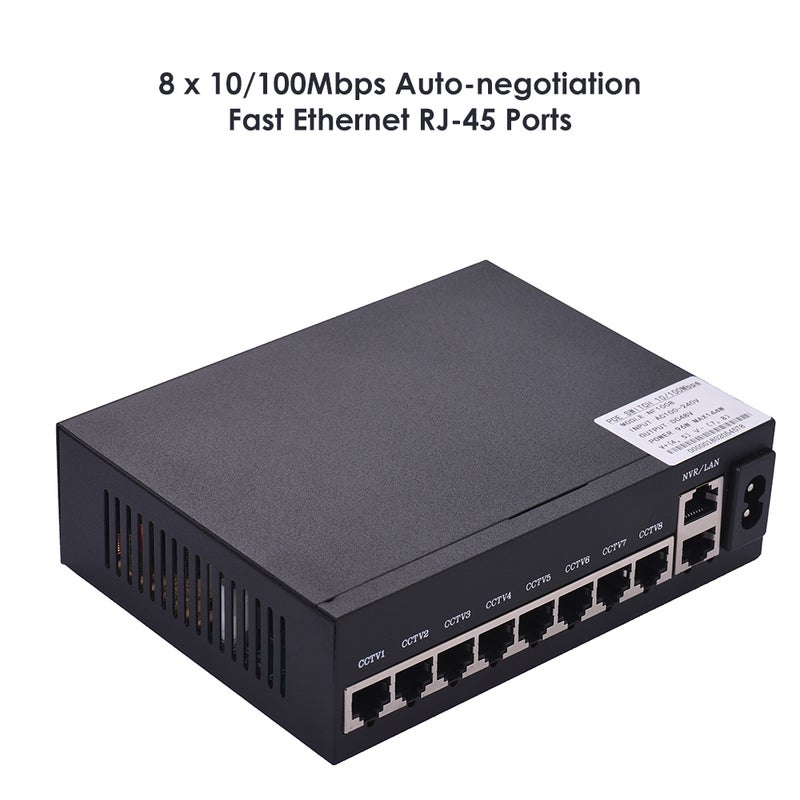 Generic POE Switch 8 Ethernet Port 2 Uplink Ethernet Port Switch Power Adapter Black  - Image 3