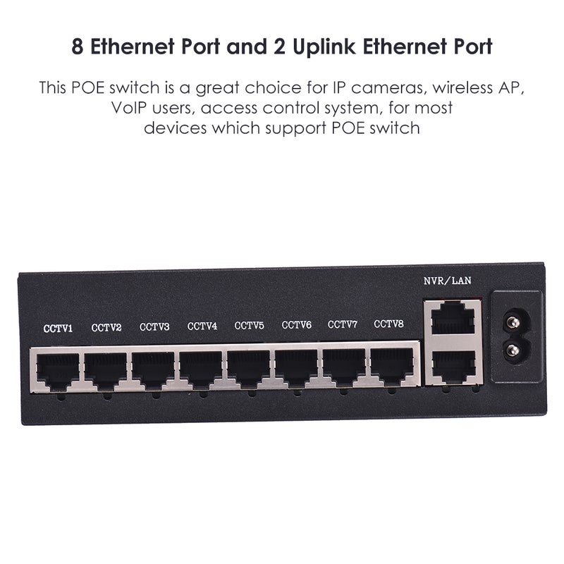 Generic POE Switch 8 Ethernet Port 2 Uplink Ethernet Port Switch Power Adapter Black  - Image 5
