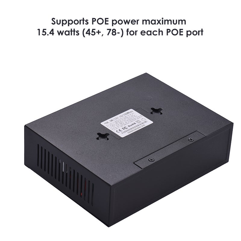 POE Switch 8 Ethernet Port 2 Uplink Ethernet Port Switch Power Adapter Black