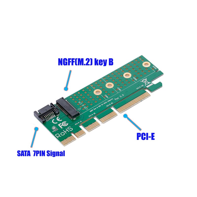 ماركة غير محددة بطاقة محول NGFF M.2 B Key من SATA-BUS SSD إلى SATA3 مع دعم كابل SATA للمشتت الحراري أخضر  - Image 3