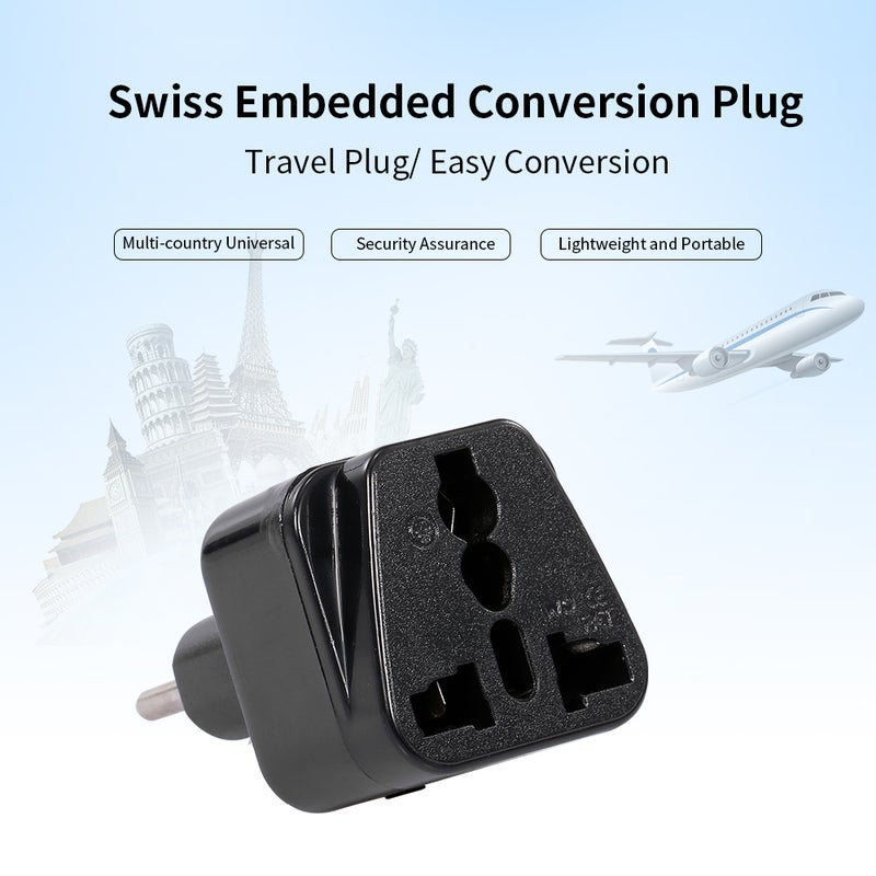 Swiss Embedded Conversion Plug 3-Hole Universal Socket Travel Plug Adapter Black - Image 5