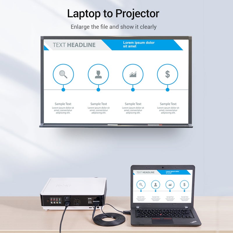 فينشن كابل مسطح Daibj VGA 3+6 ذكر إلى ذكر لشاشة جهاز البروجيكتور أسود - Image 5