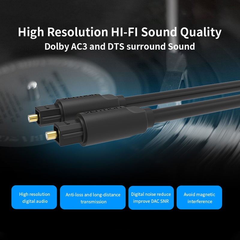 فينشن كابل تمديد صوتي ستيريو رقمي مصنوع من الألياف الضوئية يعمل بتقنية هاي فاي ومع أنظمة المسرح الرقمي مناسب لأجهزة DVD والمسرح المنزلي أسود - Image 2