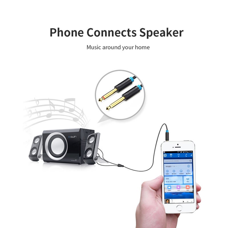 VENTION 3.5 To 6.5mm Dual Audio Cable For Phone Amplifier Speaker Stereo Black/Blue - Image 4