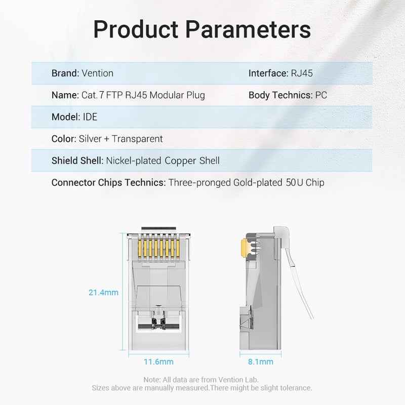 VENTION 10-Piece CAT 7 FTP RJ45 Modular Plug Silver - Image 5