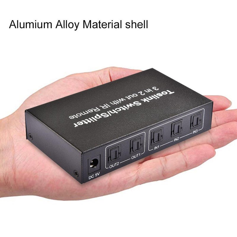 3-In-2 Out Toslink Cable Switch Splitter With IR Remote Control Black - Image 3