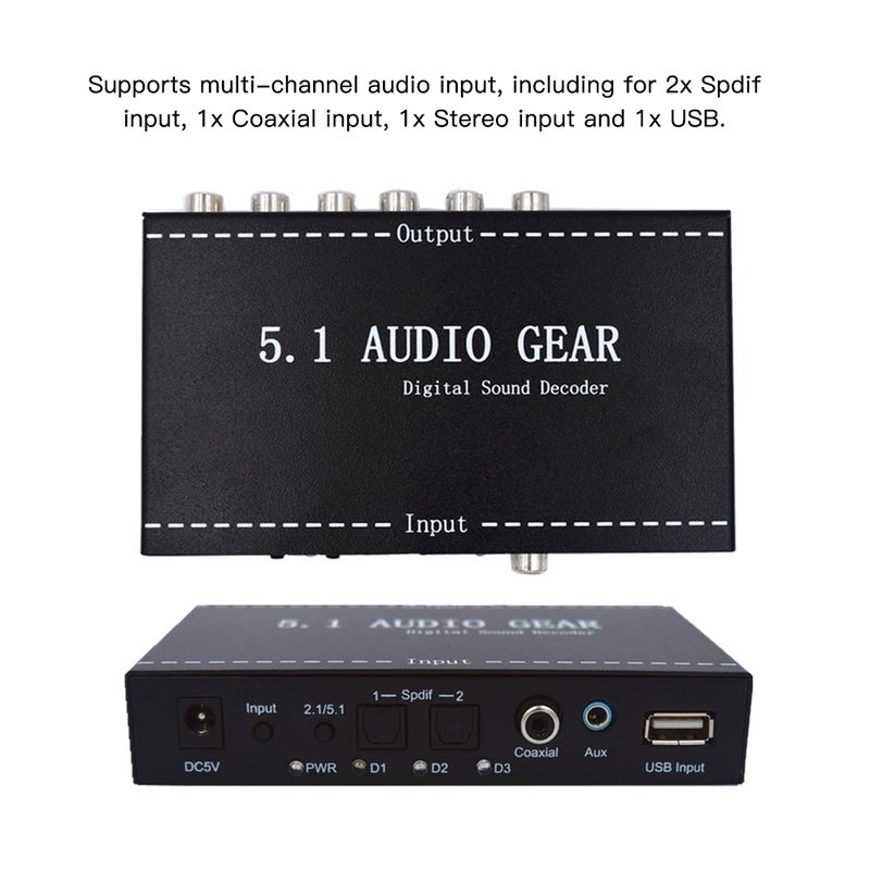 Generic - 5.1 Audio Gear Digital Sound Decoder 3.5mm Audio Converter Output Support EU Plug Black - Image 1