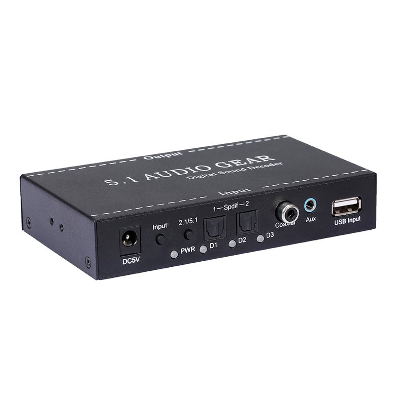 Generic - 5.1 Audio Gear Digital Sound Decoder 3.5mm Audio Converter Output Support UK Plug Black - Image 1