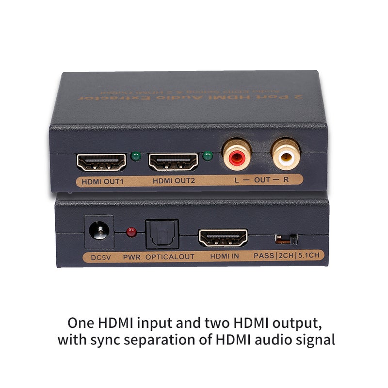 NK-912 2 Port HDMI Splitter Video 2 HDMI Audio Extractor Switcher Output UK Plug Black