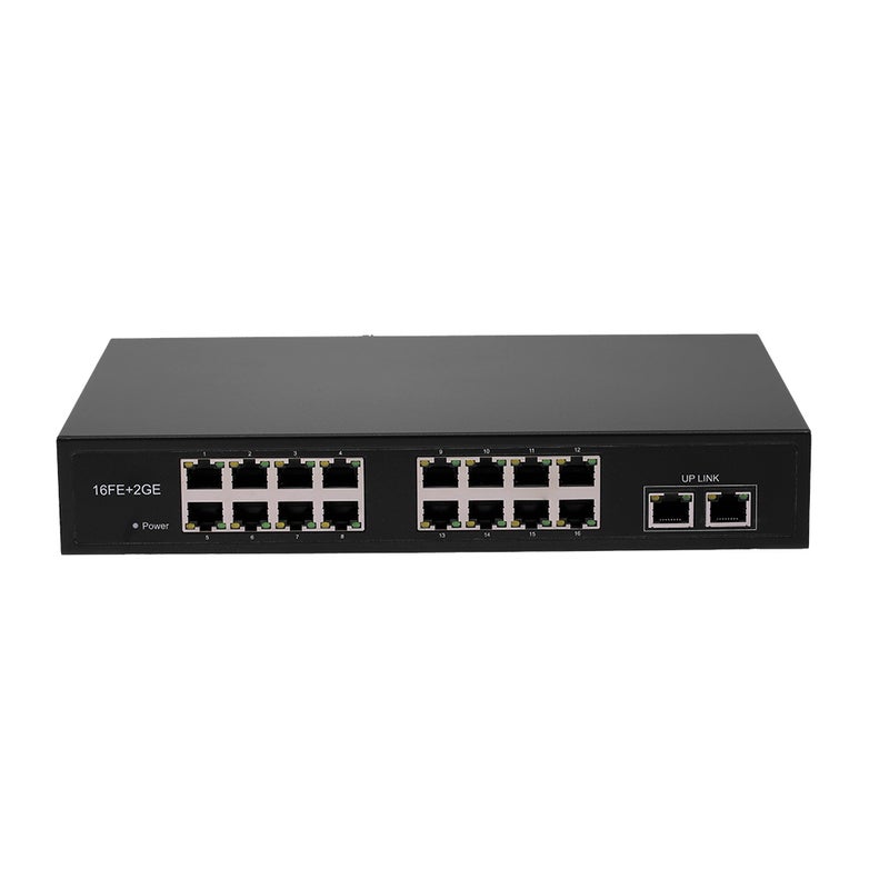 Generic - POE Switch With 16 POE Ports 2 Gigabit POE Switch Power For UK Plug Black - Image 1