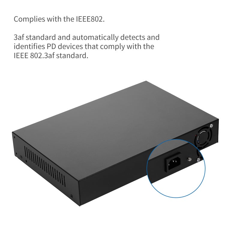Generic - POE Switch With 16 POE Ports 2 Gigabit POE Switch Power For UK Plug Black - Image 1