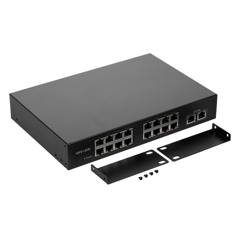 Generic - POE Switch With 16 POE Ports 2 Gigabit POE Switch Power For UK Plug Black - Image 1