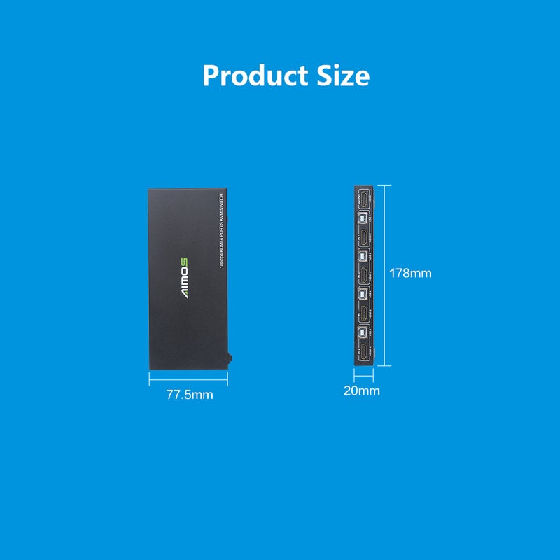 4 Ports HDMI 2.0 4-in-1 KVM Switcher 4K HD Image Quality Keyboard Mouse USB Synchronization Controller Black