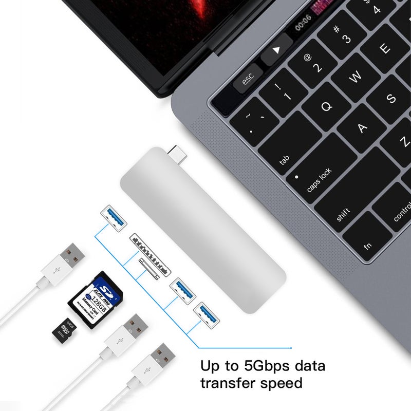 محول 5 في 1 من موزع USB-C إلى USB 3.0 طراز-C رمادي - Image 3