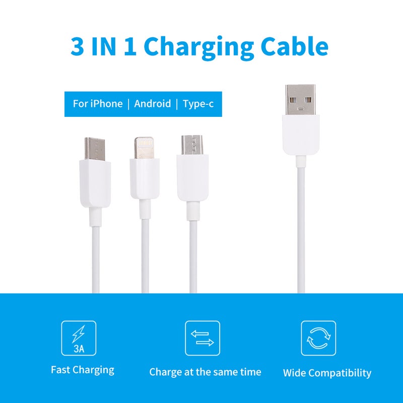 كابل شحن 3 في 1 بمنفذ USB أبيض - Image 3