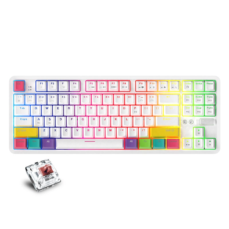 Ajazz K870T Wired and Bluetooth Dual Mode RGB Color Backlight Mechanical Switches Gaming Keyboard - English  - Image 1