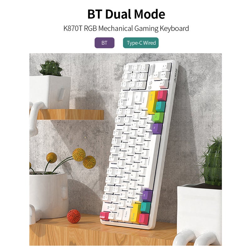 Ajazz K870T Wired and Bluetooth Dual Mode RGB Color Backlight Mechanical Switches Gaming Keyboard - English  - Image 4