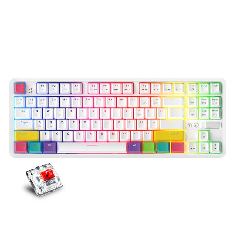 Ajazz K870T Wired and Bluetooth Dual Mode RGB Color Backlight Mechanical Switches Gaming Keyboard - English  - Image 1