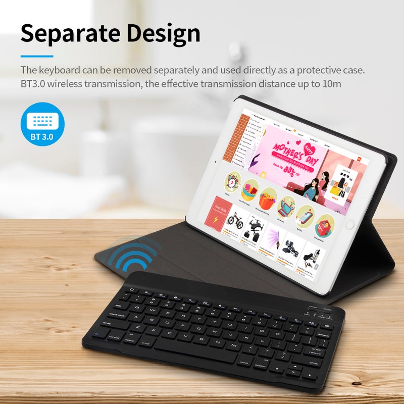 Bluetooth 3.0 Wireless Tablet Protective Keyboard with Case Stand - English Black - Image 4
