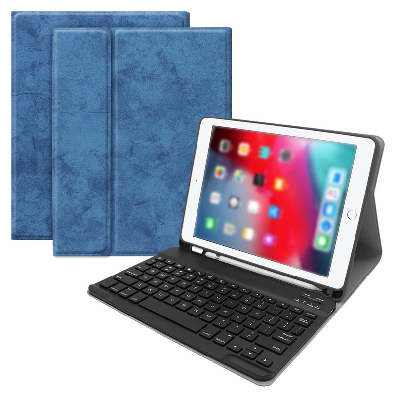 Wireless Bluetooth Keyboard With Case Cover For 2017-18 iPad Air1/2 iPad Pro 9.7/iPad 9.7 - English Black/Blue  - Image 1