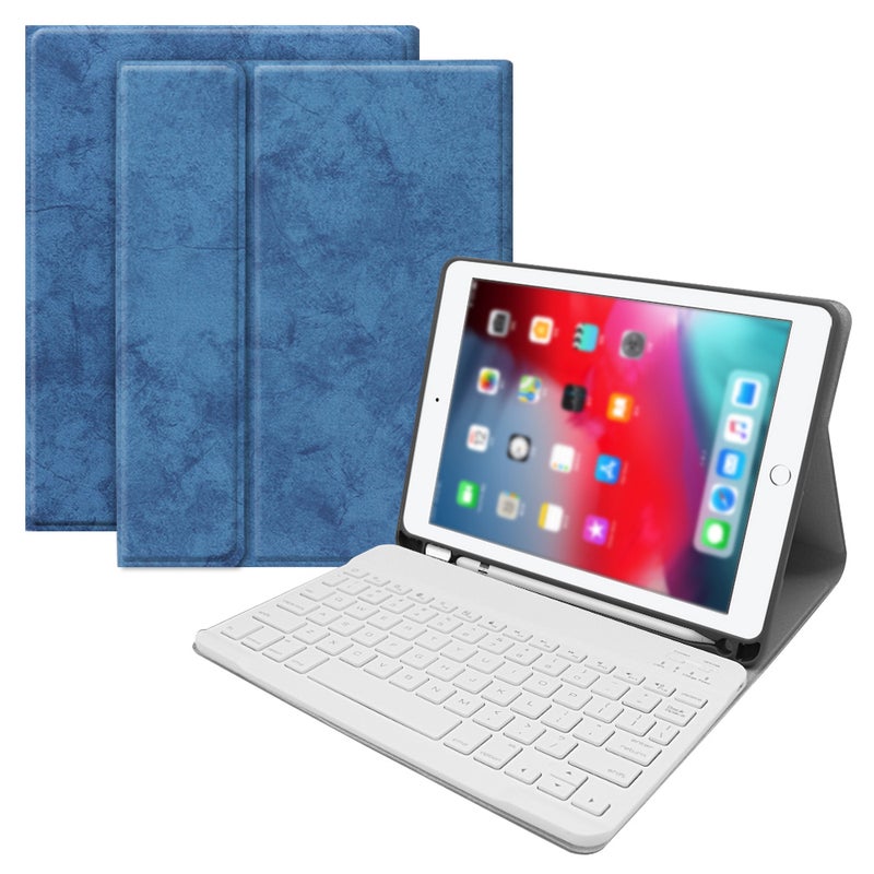 Wireless Bluetooth Keyboard With Case Cover For 2017-18 iPad Air1/2 iPad Pro 9.7/iPad 9.7 - English White/Blue  - Image 1