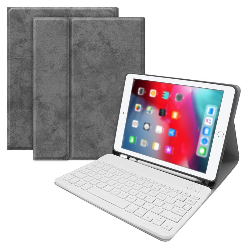 Wireless Bluetooth Keyboard With Case Cover For 2017-18 iPad Air1/2 iPad Pro 9.7/iPad 9.7 - English White/Grey  - Image 1