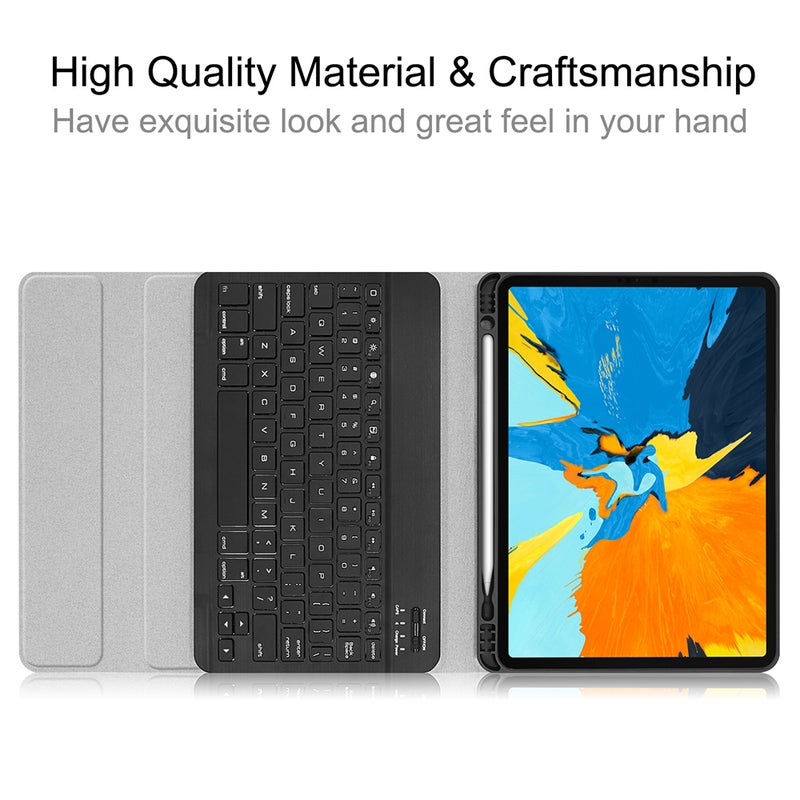 Wireless Bluetooth Keyboard With Case Cover For iPad Pro 11 - English Black/Blue - Image 2