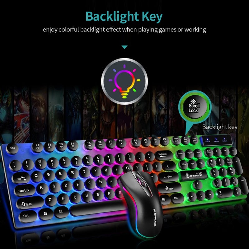 D290 USB Wired RGB Backlight Punk Keyboard With Colorful 3D Mouse For Laptop/PC - English  - Image 5