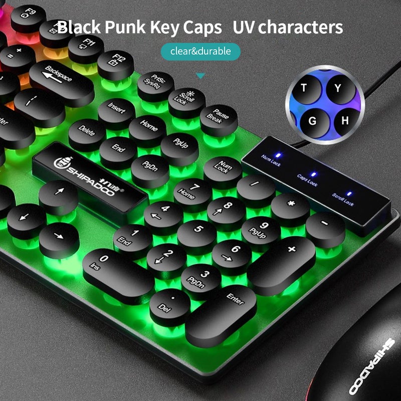 D290 USB Wired RGB Backlight Punk Keyboard with Colorful 3D Mouse for Laptop/PC - English  - Image 3