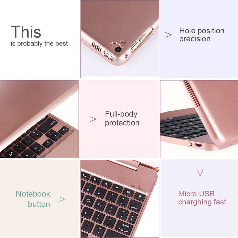 F19B Wireless Bluetooth Keyboard With Flip Cover Case For iPad Air 1 2 5 6 Pro 9.7 - English Rose Gold/Black  - Image 4