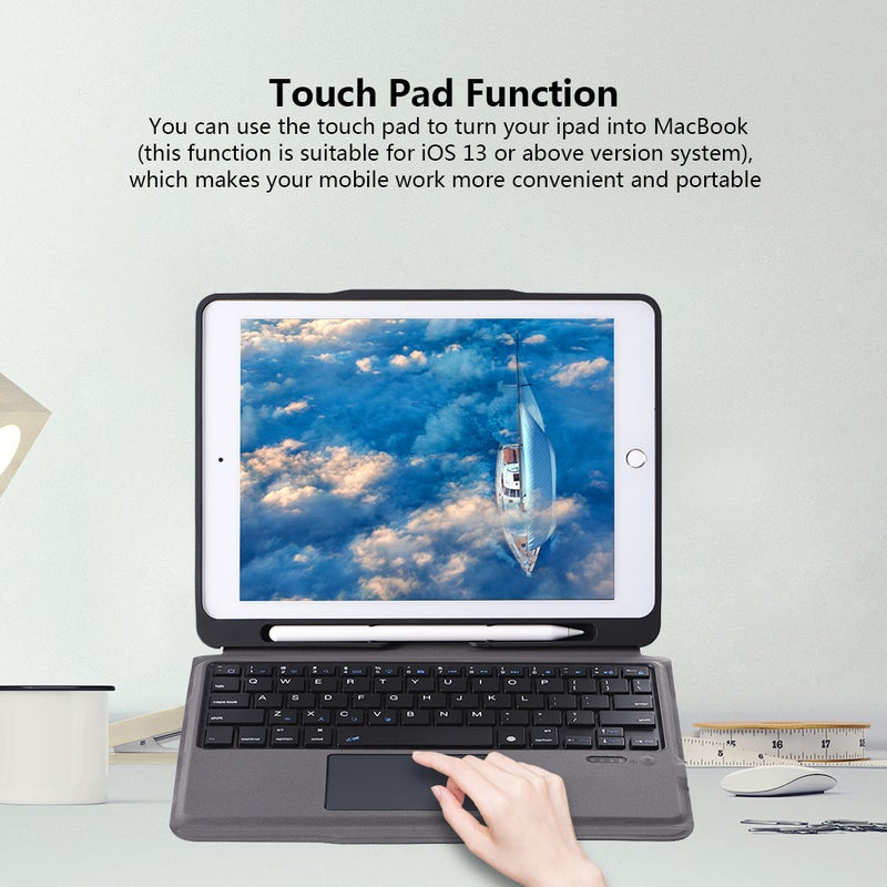 Wireless Bluetooth Keyboard Touch Pad with Apple Pencil Holder for iPad Air 2 - English Black
