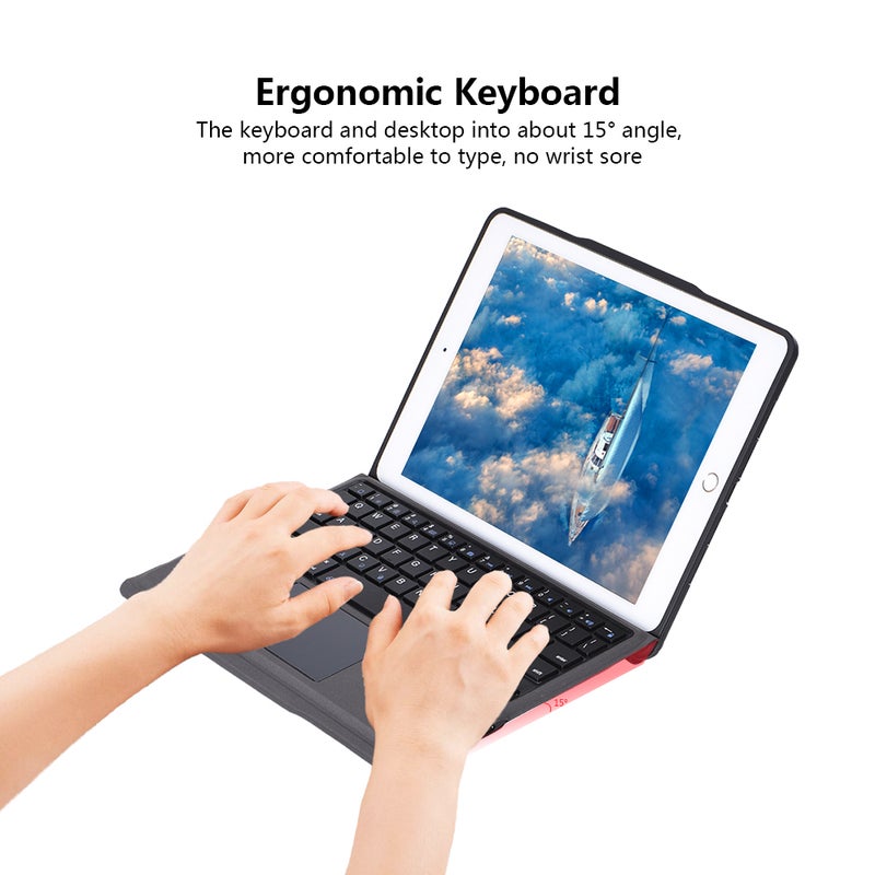 Wireless Bluetooth Keyboard Touch Pad with Apple Pencil Holder for iPad Air 2 - English Black