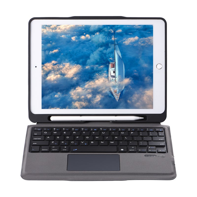 Wireless Bluetooth Keyboard Touch Pad with Apple Pencil Holder for iPad Air 2 - English Black