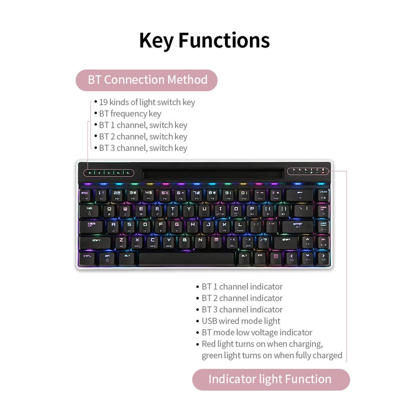 Magic-Refiner MK16 RGB Backlight Wired Bluetooth Dual Mode Mechanical Gaming Keyboard - English  - Image 4