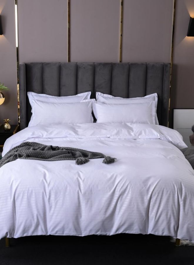 Deals for Less 6-Piece King Size Premium Collection Super Soft Long Lasting Washable Plain Design Bedding Duvet Set Includes 1xDuvet Cover,1xFitted Sheet 200x200+25 cm,4xPillowcases 48x74 cm Microfiber White  - Image 1