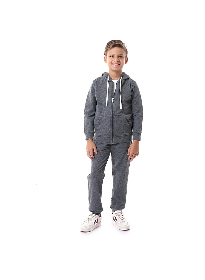 طقم هودي وبنطال من القطن مكون من قطعتين رمادي - Image 1