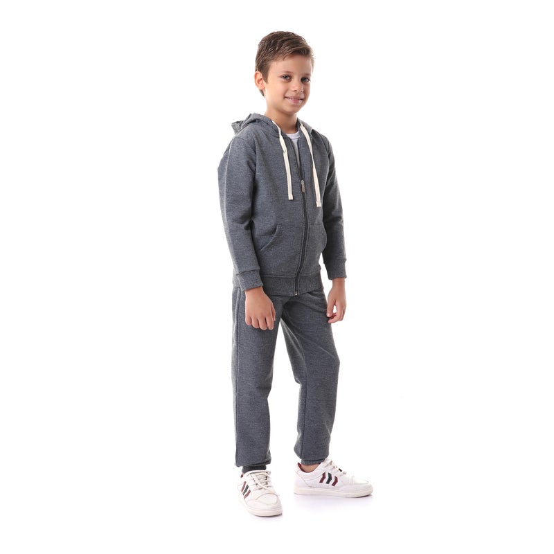 طقم هودي وبنطال من القطن مكون من قطعتين رمادي - Image 2