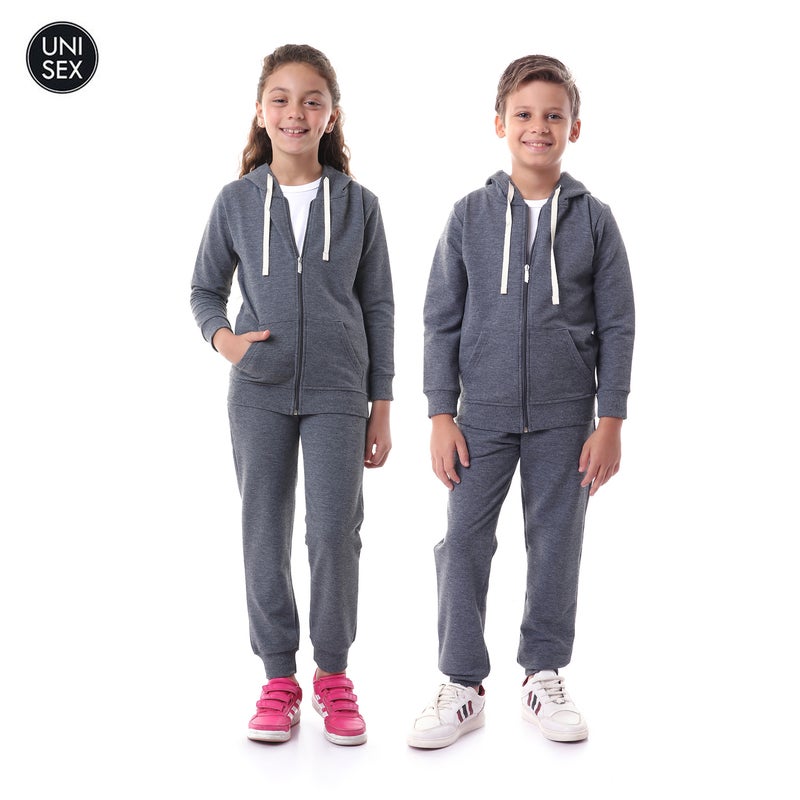 طقم هودي وبنطال من القطن مكون من قطعتين رمادي - Image 4