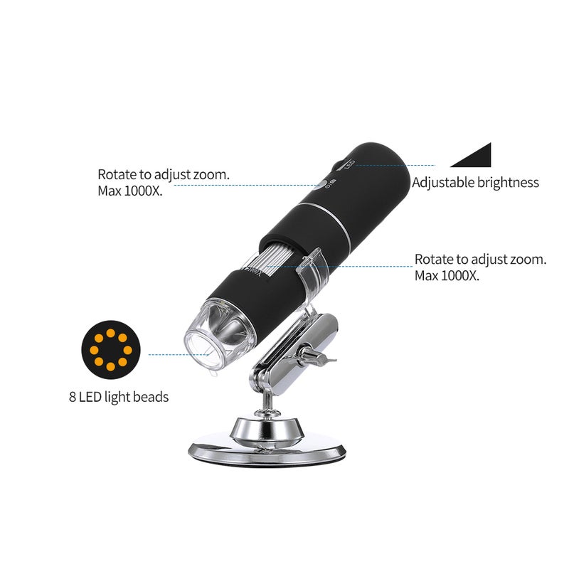 Generic - Wireless Digital Microscope HD 1080P WIFI Microscope Magnification Mini  Pocket Handheld Microscope Camera With 8 LED Light For iPhone/Android/iPad/Windows/MAC Black - Image 1