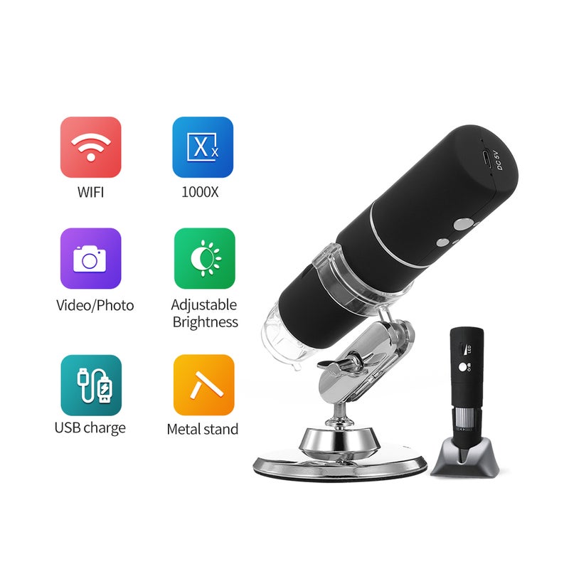 Generic - Wireless Digital Microscope HD 1080P WIFI Microscope Magnification Mini  Pocket Handheld Microscope Camera With 8 LED Light For iPhone/Android/iPad/Windows/MAC Black - Image 1
