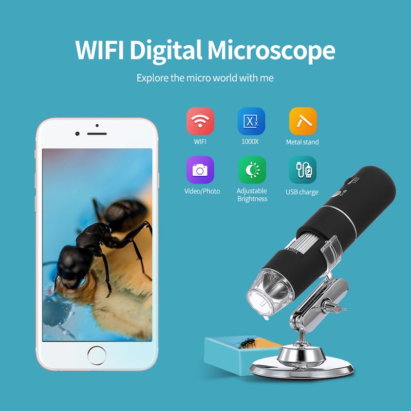 Generic - Wireless Digital Microscope HD 1080P WIFI Microscope Magnification Mini  Pocket Handheld Microscope Camera With 8 LED Light For iPhone/Android/iPad/Windows/MAC Black - Image 1
