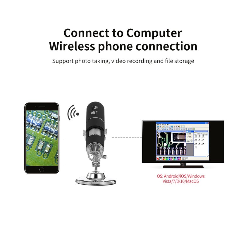 Generic - Wireless Digital Microscope HD 1080P WIFI Microscope Magnification Mini  Pocket Handheld Microscope Camera With 8 LED Light For iPhone/Android/iPad/Windows/MAC Black - Image 1