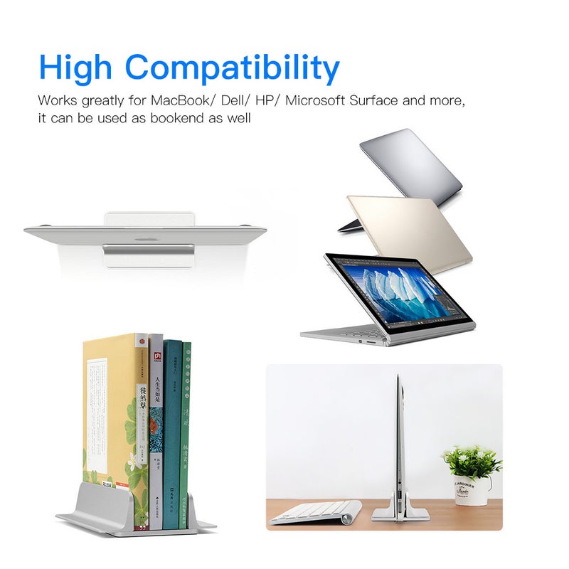 Vertical Adjustable Aluminum Alloy Laptop Stand for MacBook Pro/Air/iPad/iPhone/Notebook/Tablet/PC/Smartphone Silver