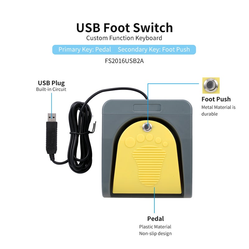 Pcsensor PCsensor FS2016USB2A USB Foot Switch Control Key Customized Computer Keyboard Action Pedal For Medical Devices Computers Office Yellow  - Image 2